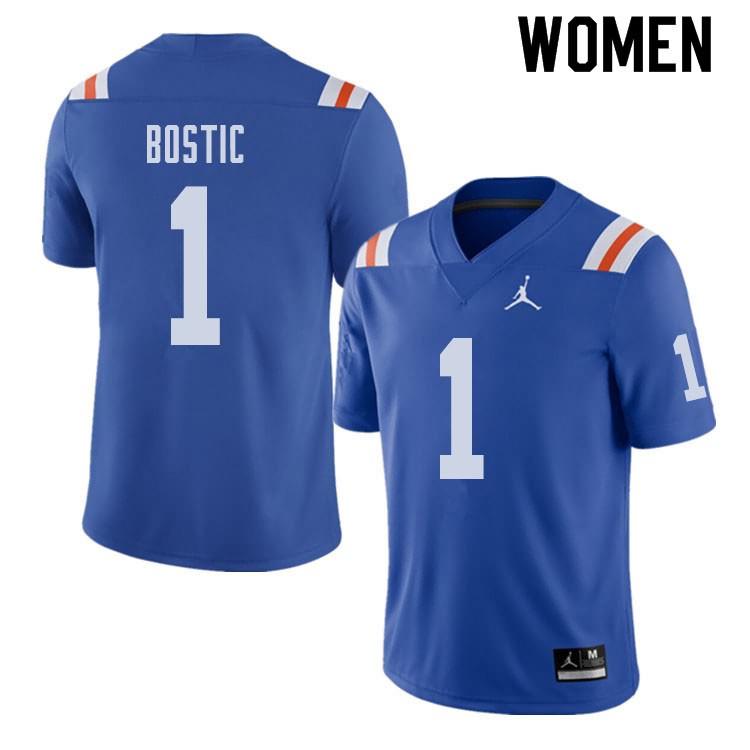 Women's NCAA Florida Gators Jonathan Bostic #1 Stitched Authentic Alternate Jordan Brand Royal Throwback College Football Jersey ASC6065KG